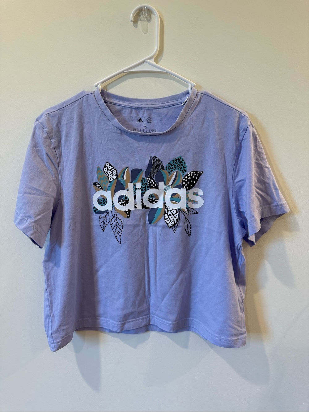 adidas Lavender Graphic Tee with Multicolor Print